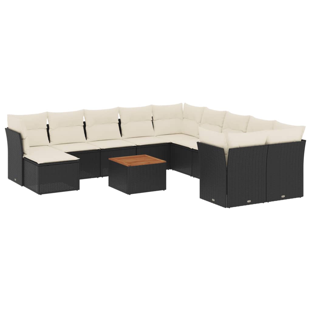 Set Divani da Giardino 12 pz con Cuscini Nero in Polyrattan - immagine 2