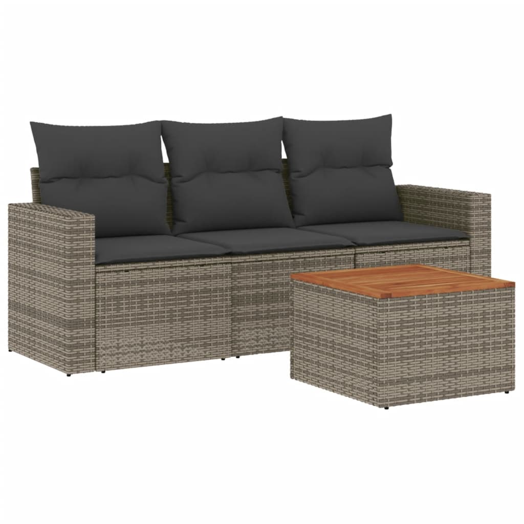 Set Divani da Giardino 4 pz con Cuscini in Polyrattan Grigio - immagine 2