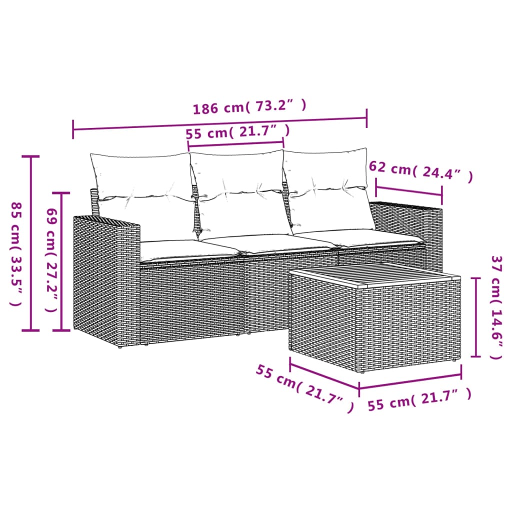 Set Divani da Giardino 4 pz con Cuscini in Polyrattan Grigio - immagine 3