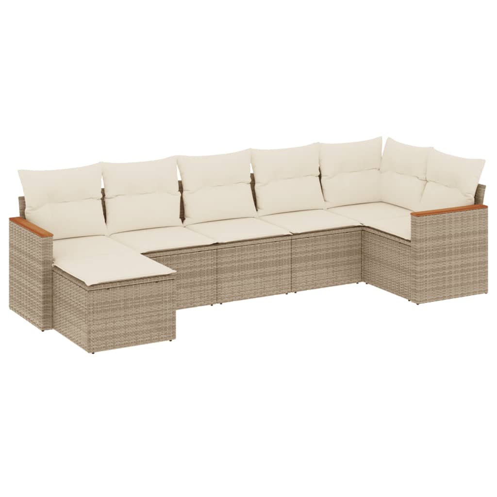 Set Divani da Giardino 7 pz con Cuscini Beige in Polyrattan - immagine 2