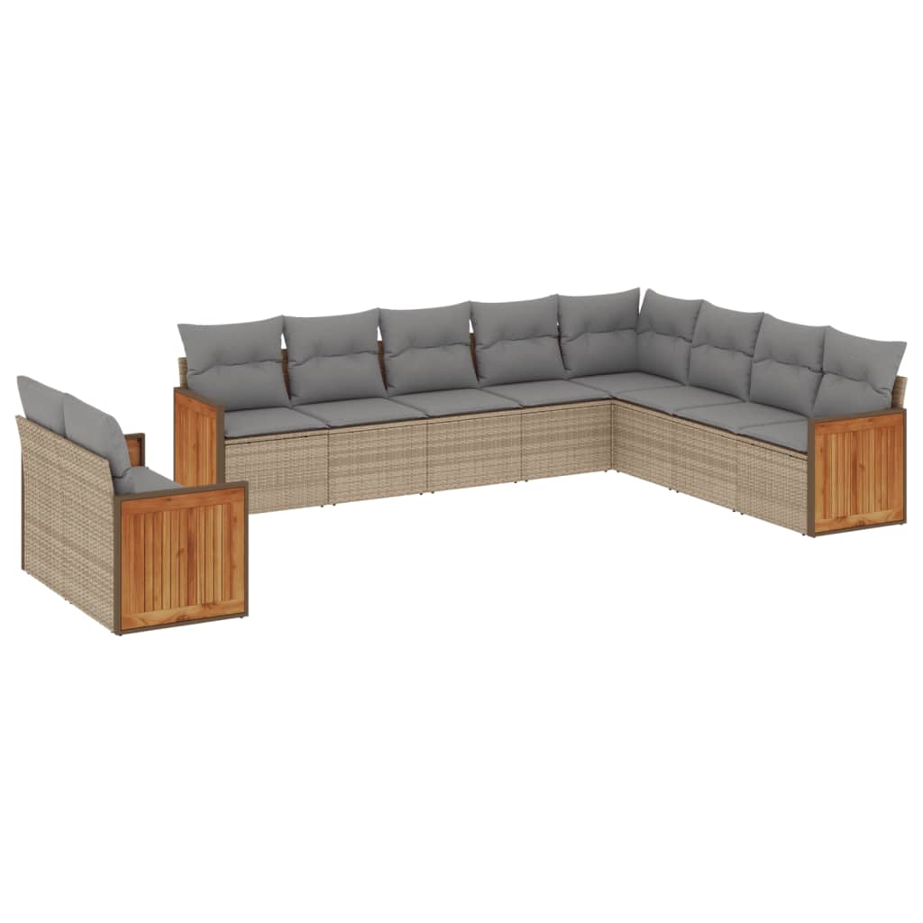 Set Divano da Giardino 10 pz con Cuscini Beige in Polyrattan - immagine 2