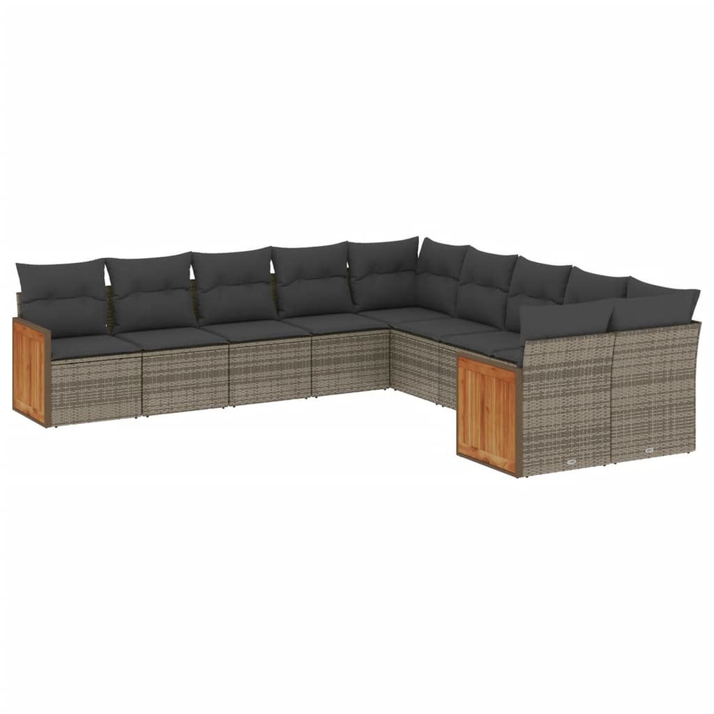 Set Divani da Giardino 10pz con Cuscini in Polyrattan Nero - immagine 2