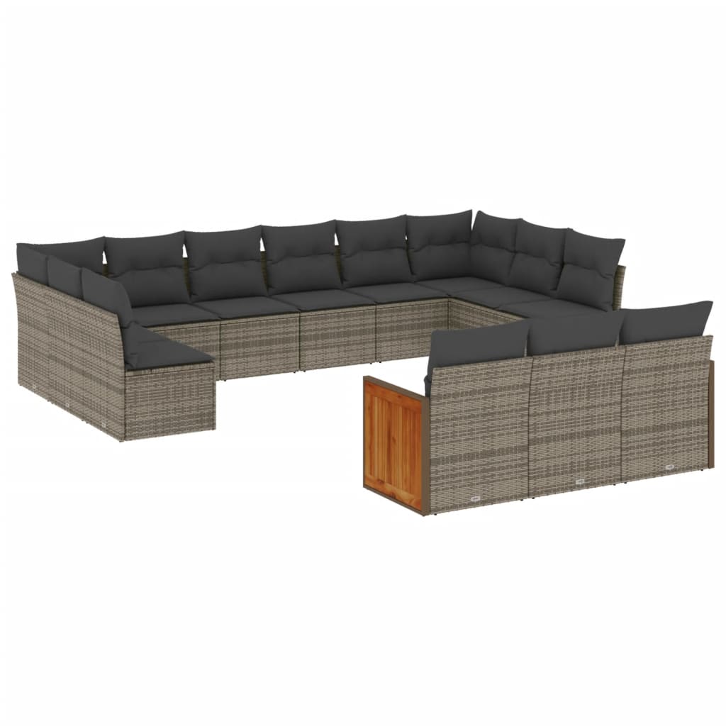 Set Divani da Giardino 14pz con Cuscini in Polyrattan Nero - immagine 2