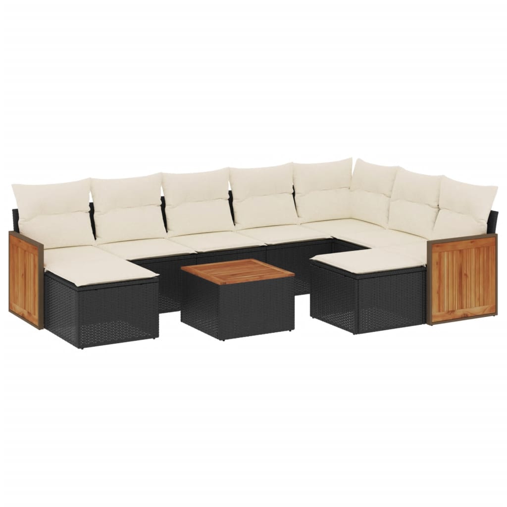 Set Divani da Giardino 10pz con Cuscini in Polyrattan Nero - immagine 2