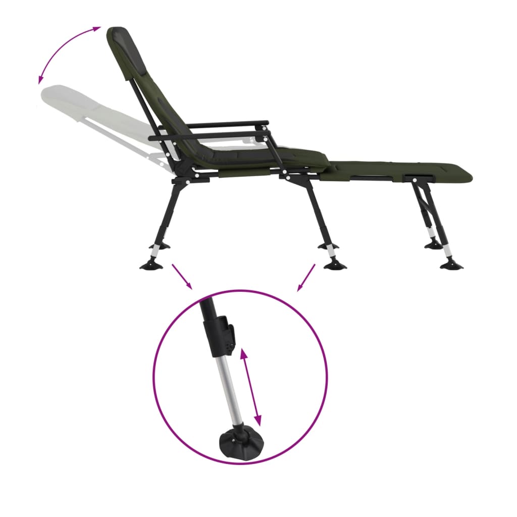 Lettino da Pesca Gambe Anti Fango Regolabili Pieghevole Verde - immagine 5