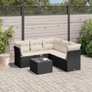 Set Divano da Giardino 6 pz con Cuscini Nero in Polyrattan