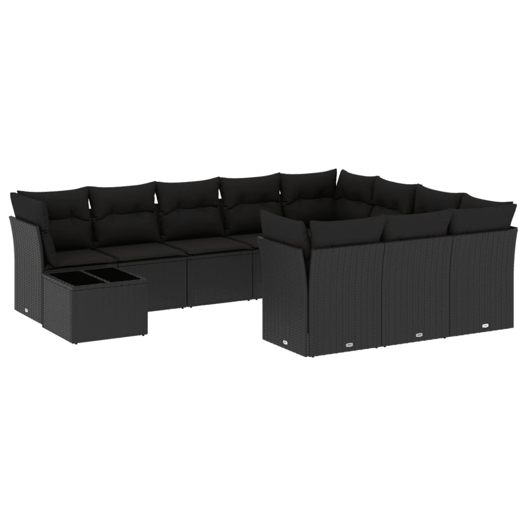 Set Divani da Giardino 11 pz con Cuscini in Polyrattan Nero - immagine 2