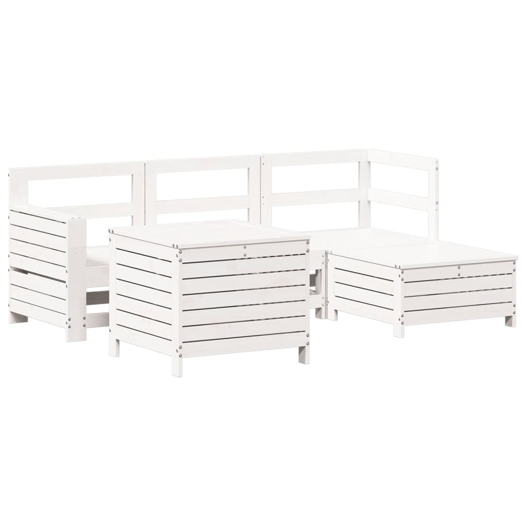 Set Salotto da Giardino 5 pz Bianco in Legno Massello di Pino - immagine 2