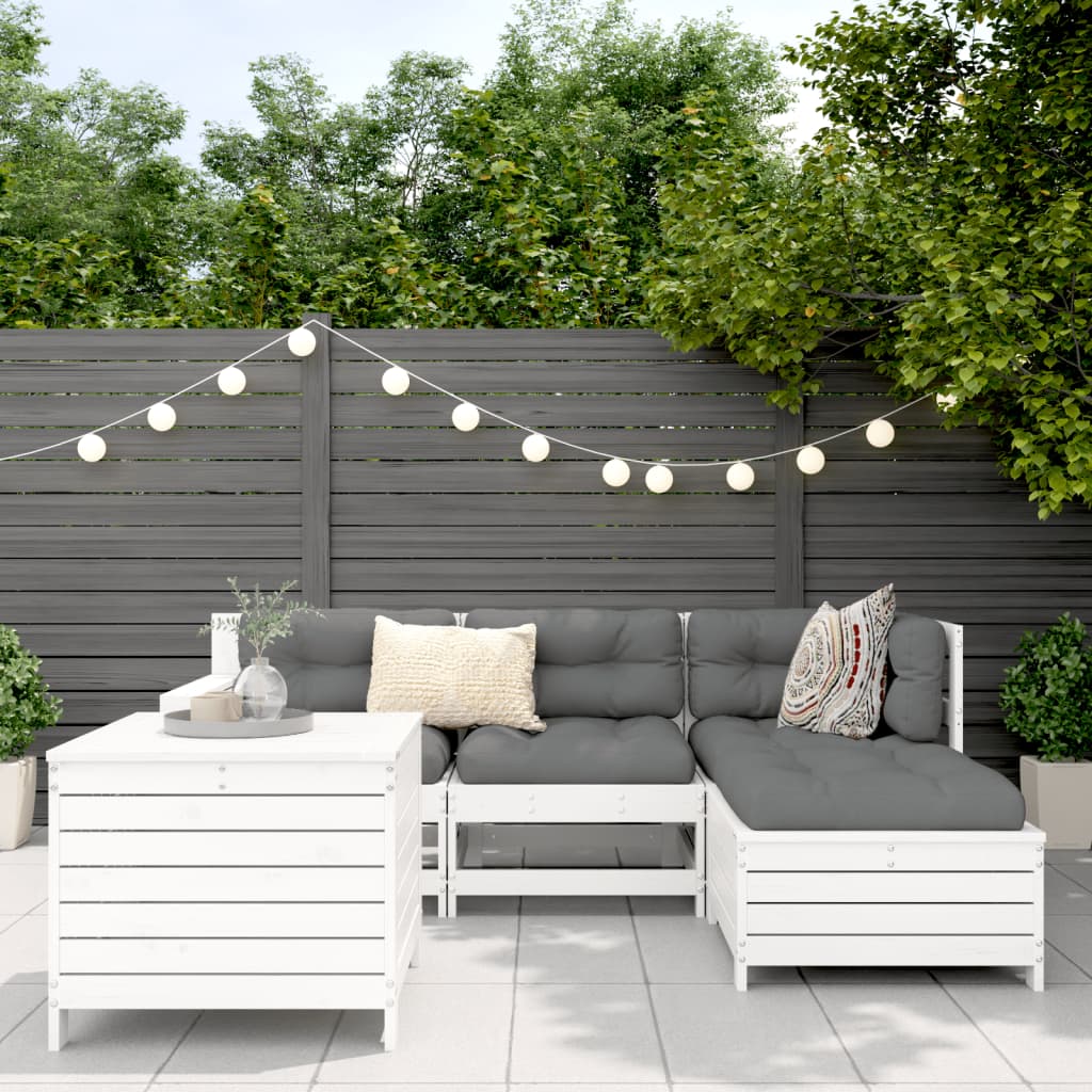Set Salotto da Giardino 5 pz Bianco in Legno Massello di Pino - immagine 3