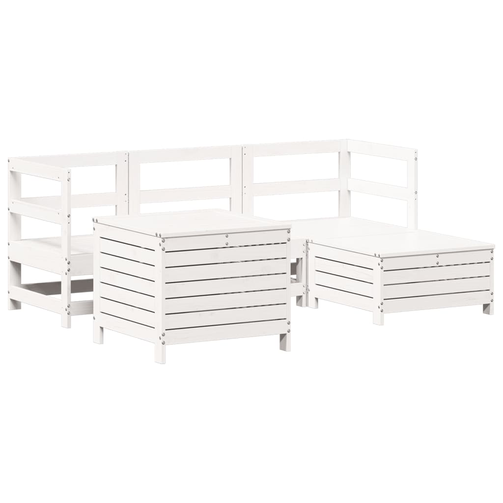 Set Salotto da Giardino 5 pz Bianco in Legno Massello di Pino - immagine 2