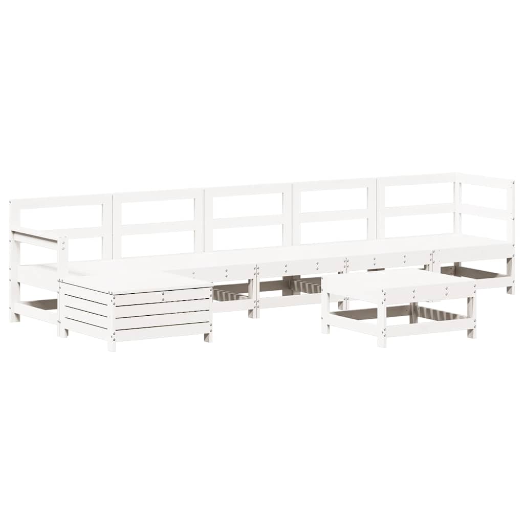 Set Salotto da Giardino 7 pz Bianco in Legno Massello di Pino - immagine 2