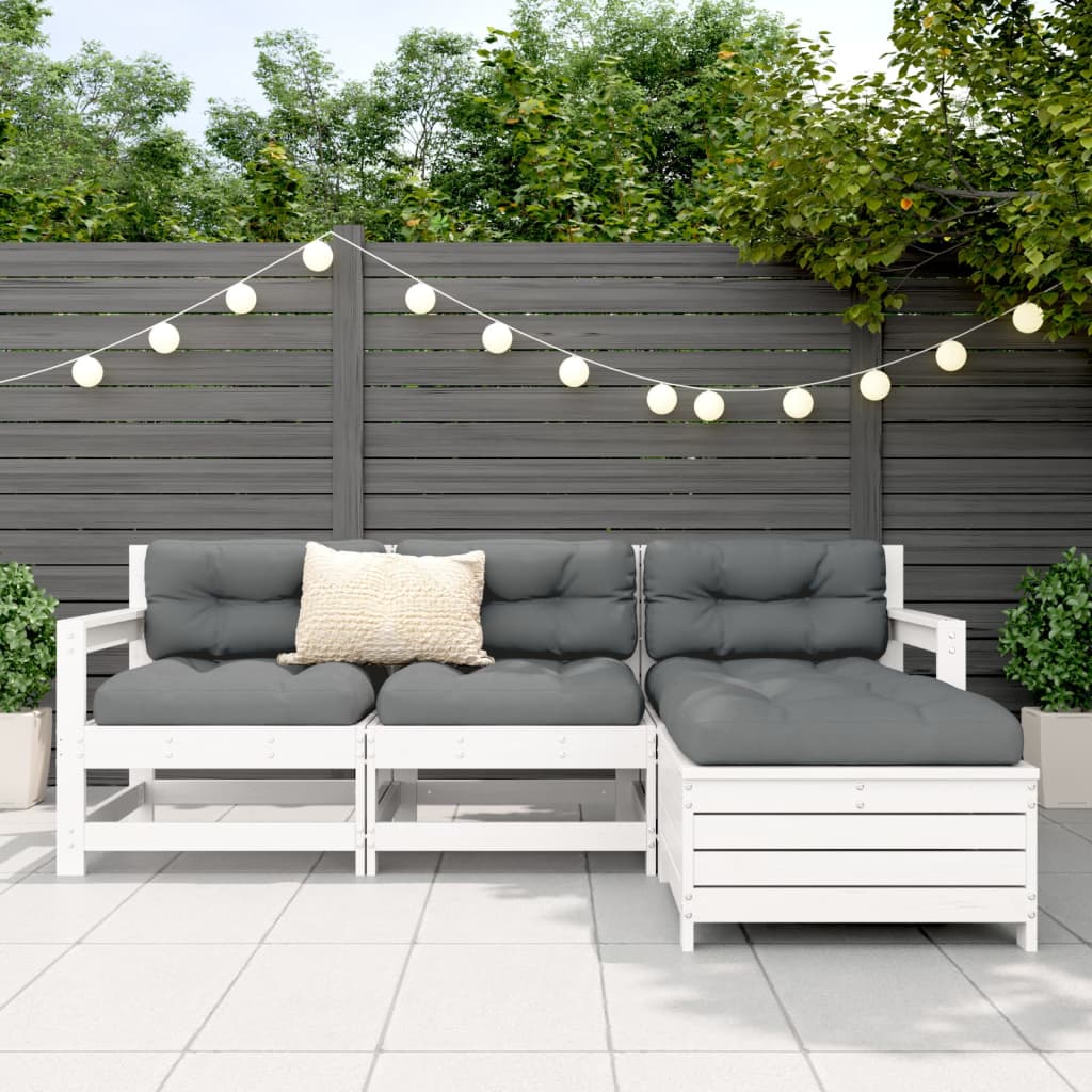 Set Salotto da Giardino 4 pz Bianco in Legno Massello di Pino - immagine 3
