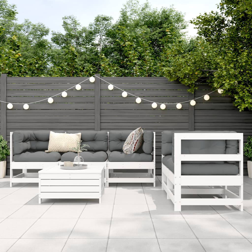 Set Divani da Giardino 6 pz Bianco in Legno Massello di Pino - immagine 3