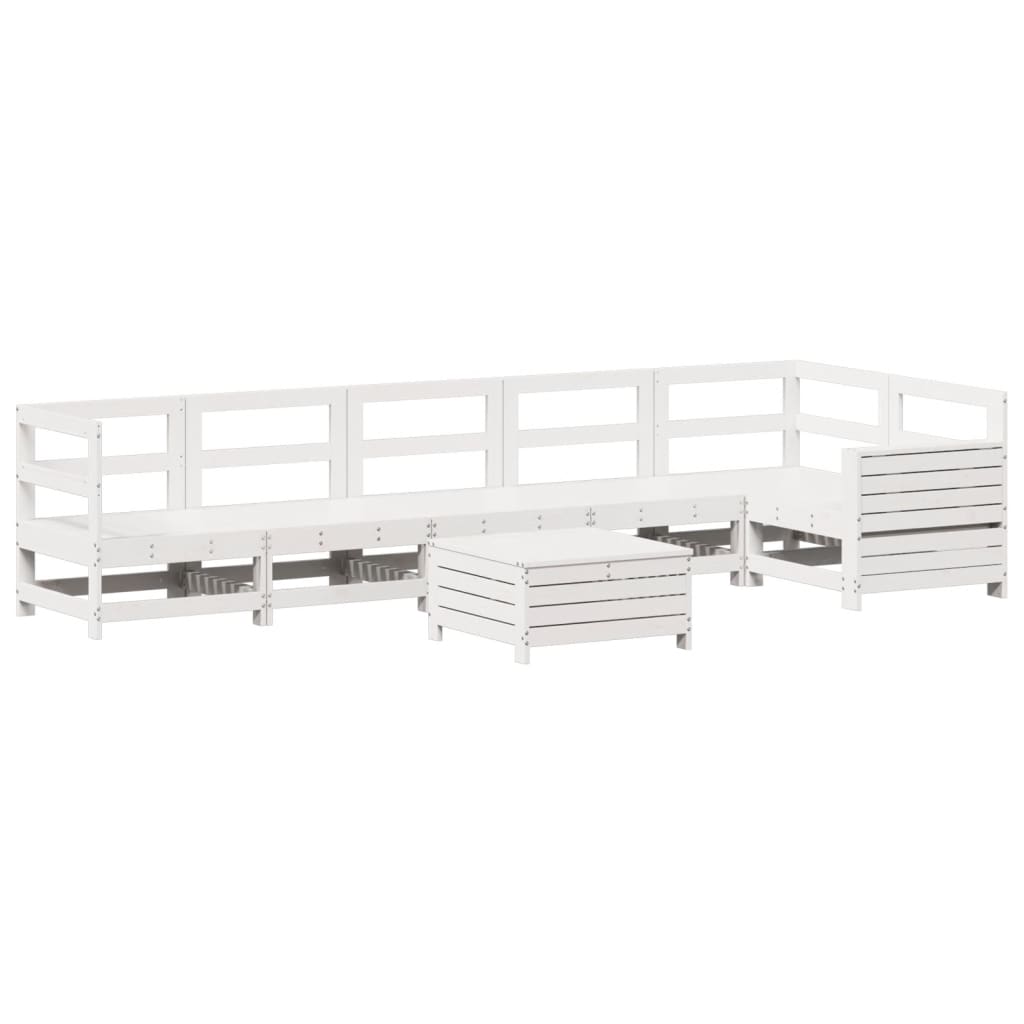 Set Divani da Giardino 7 pz Bianco in Legno Massello di Pino - immagine 2