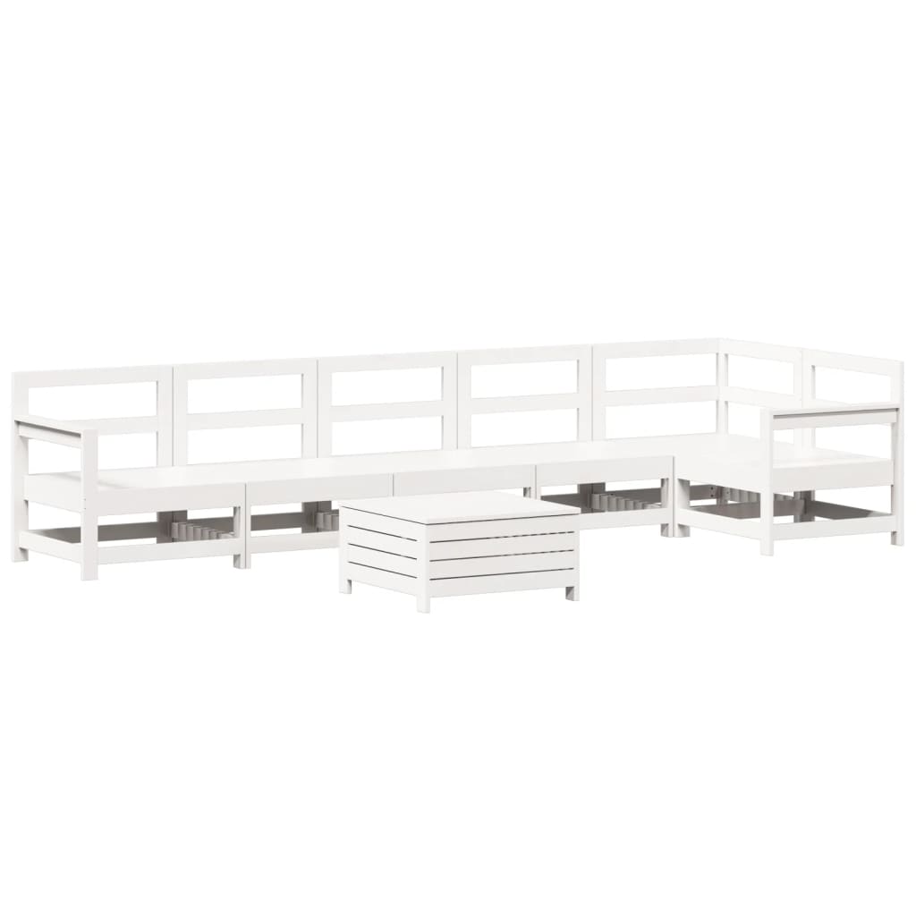 Set Divani da Giardino 7 pz Bianco in Legno Massello di Pino - immagine 2
