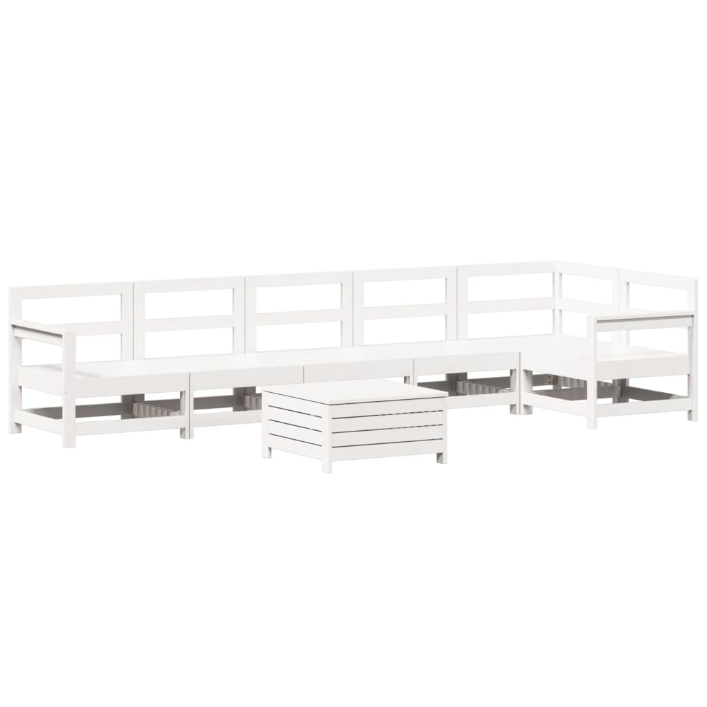 Set Divani da Giardino 7 pz Bianco in Legno Massello di Pino - immagine 2