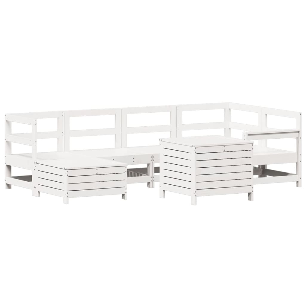 Set Divani da Giardino 7 pz Bianco in Legno Massello di Pino - immagine 2