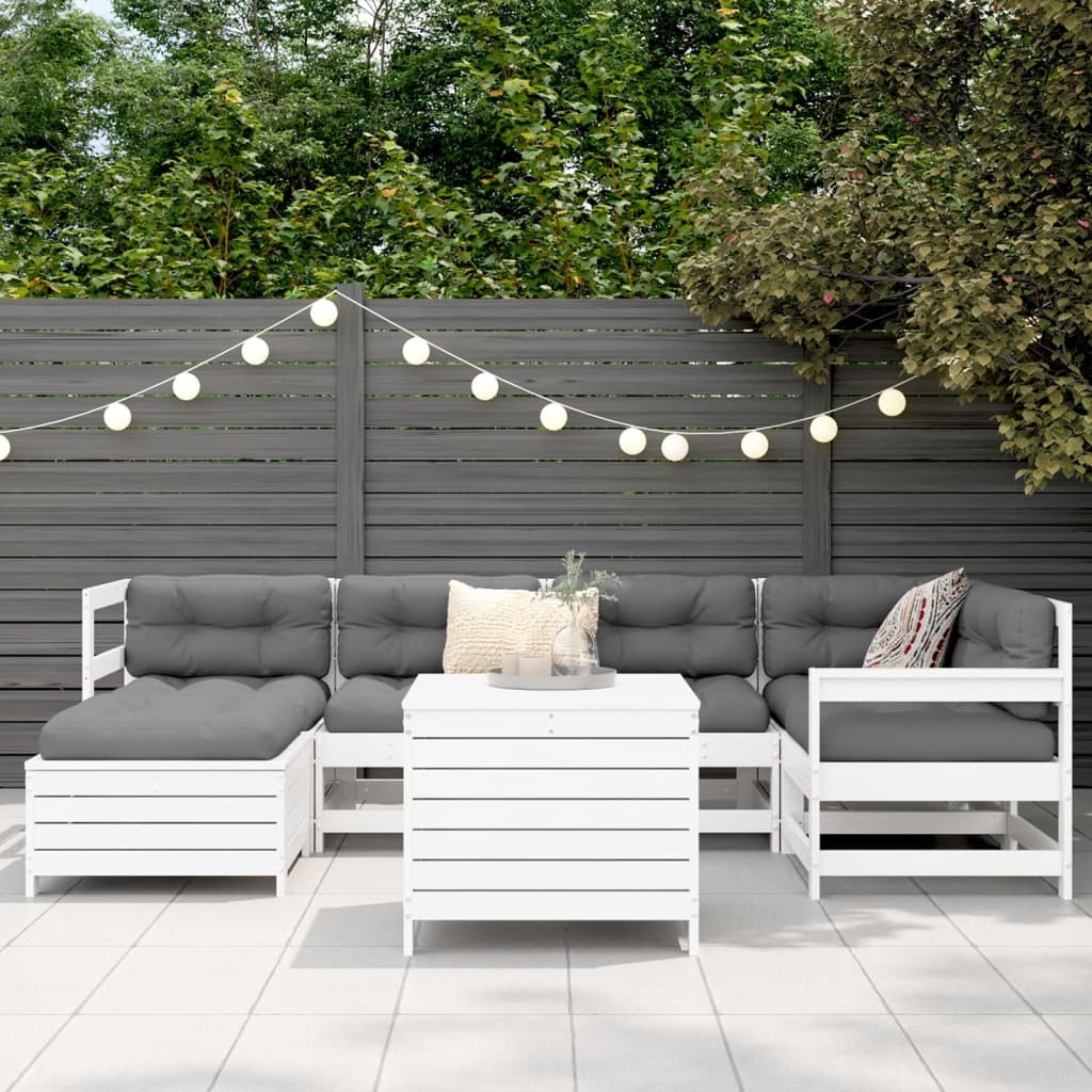 Set Divani da Giardino 7 pz Bianco in Legno Massello di Pino - immagine 3