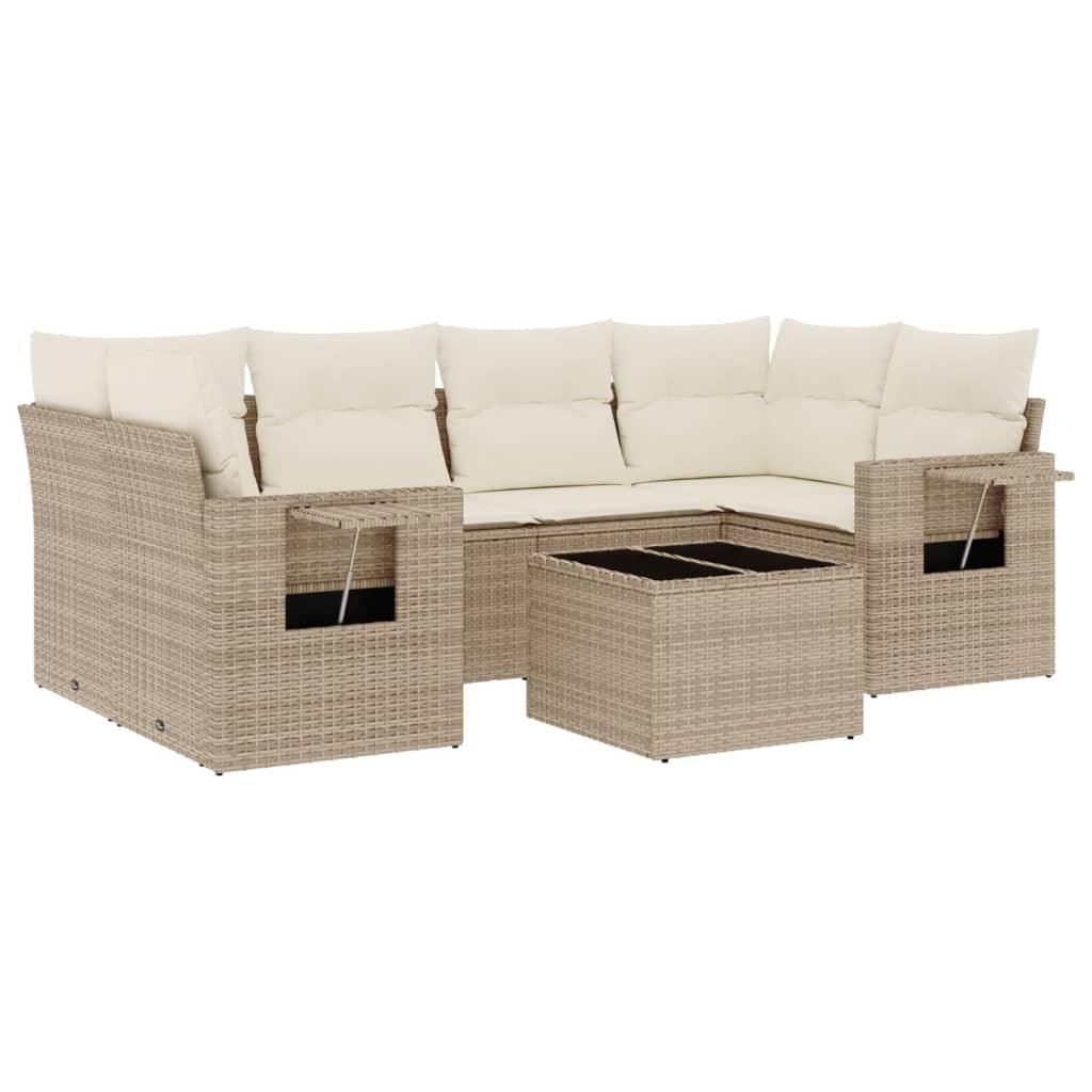 Set Divani da Giardino 7 pz con Cuscini Beige in Polyrattan - immagine 2