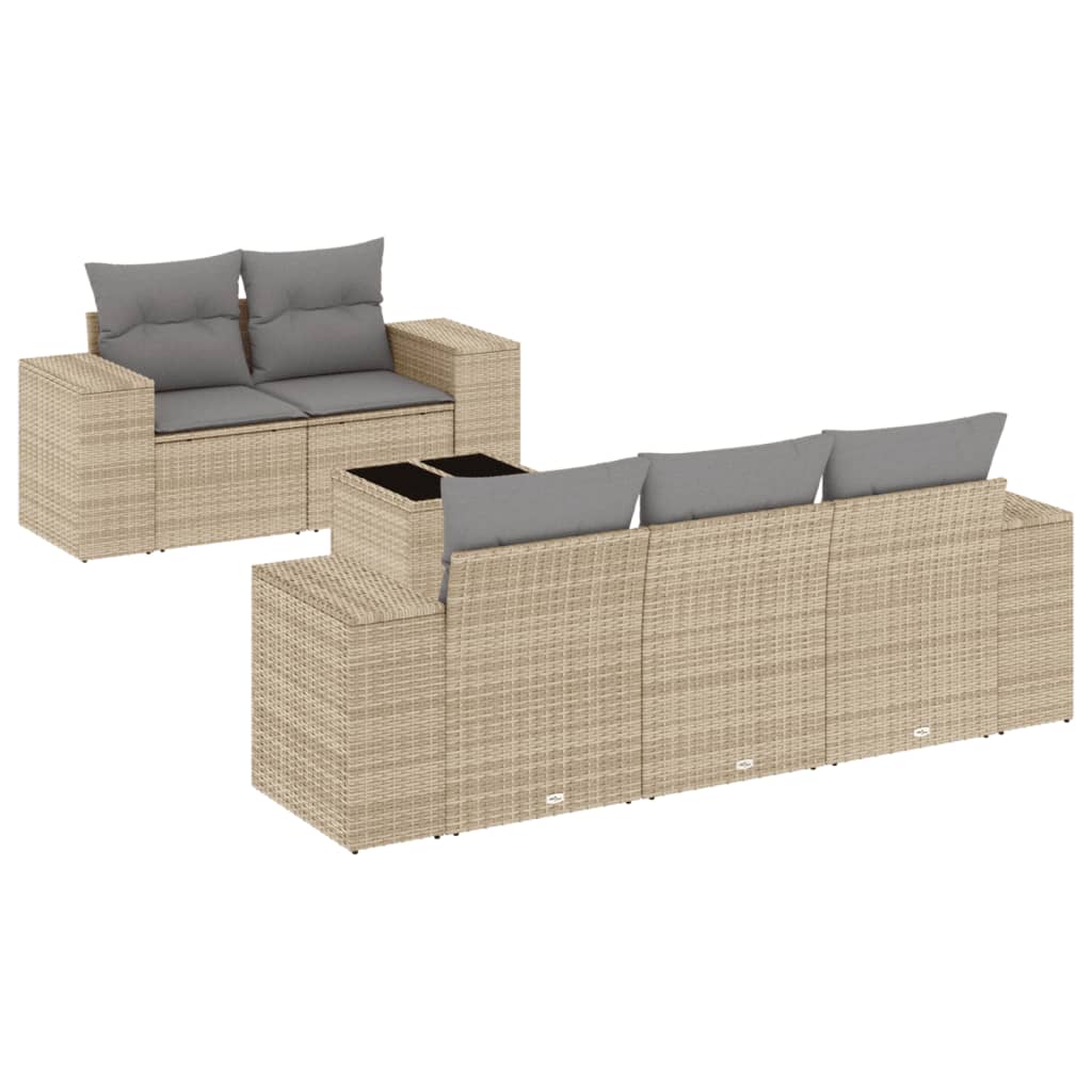 Set Divano da Giardino 6 pz con Cuscini Beige in Polyrattan - immagine 2