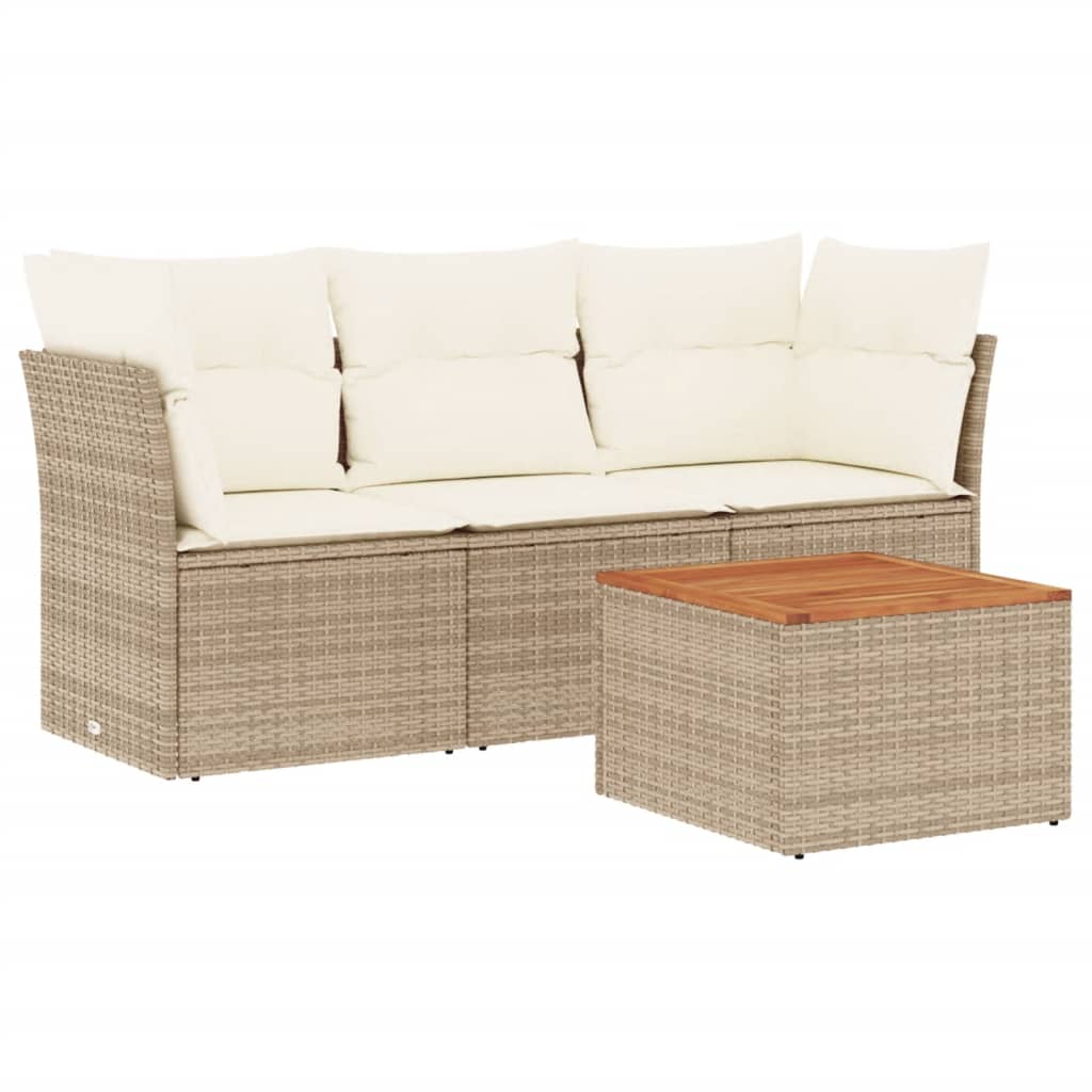Set Divano da Giardino 4 pz con Cuscini Beige in Polyrattan - immagine 2