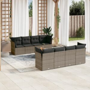 Set Divano da Giardino 9 pz con Cuscini Beige Misto Polyrattan