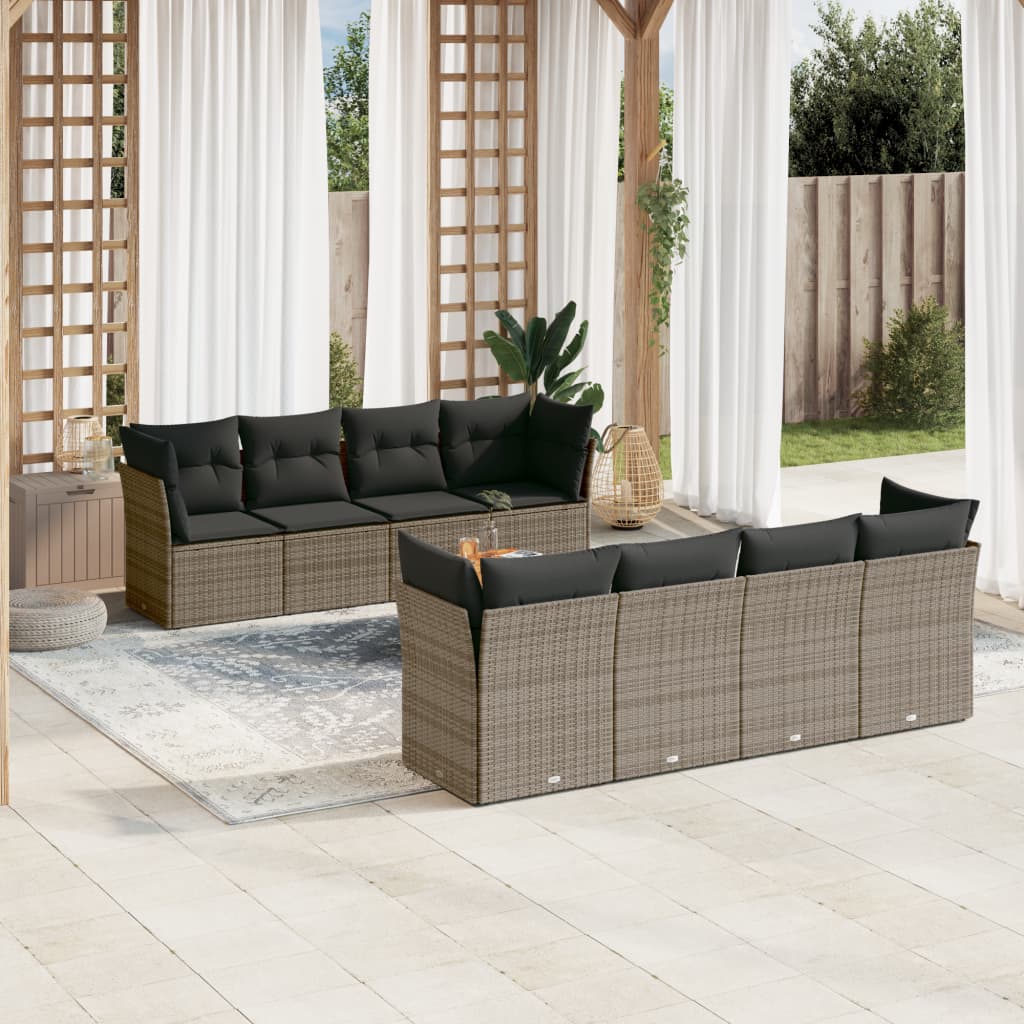 Set Divano da Giardino 9 pz con Cuscini Beige Misto Polyrattan