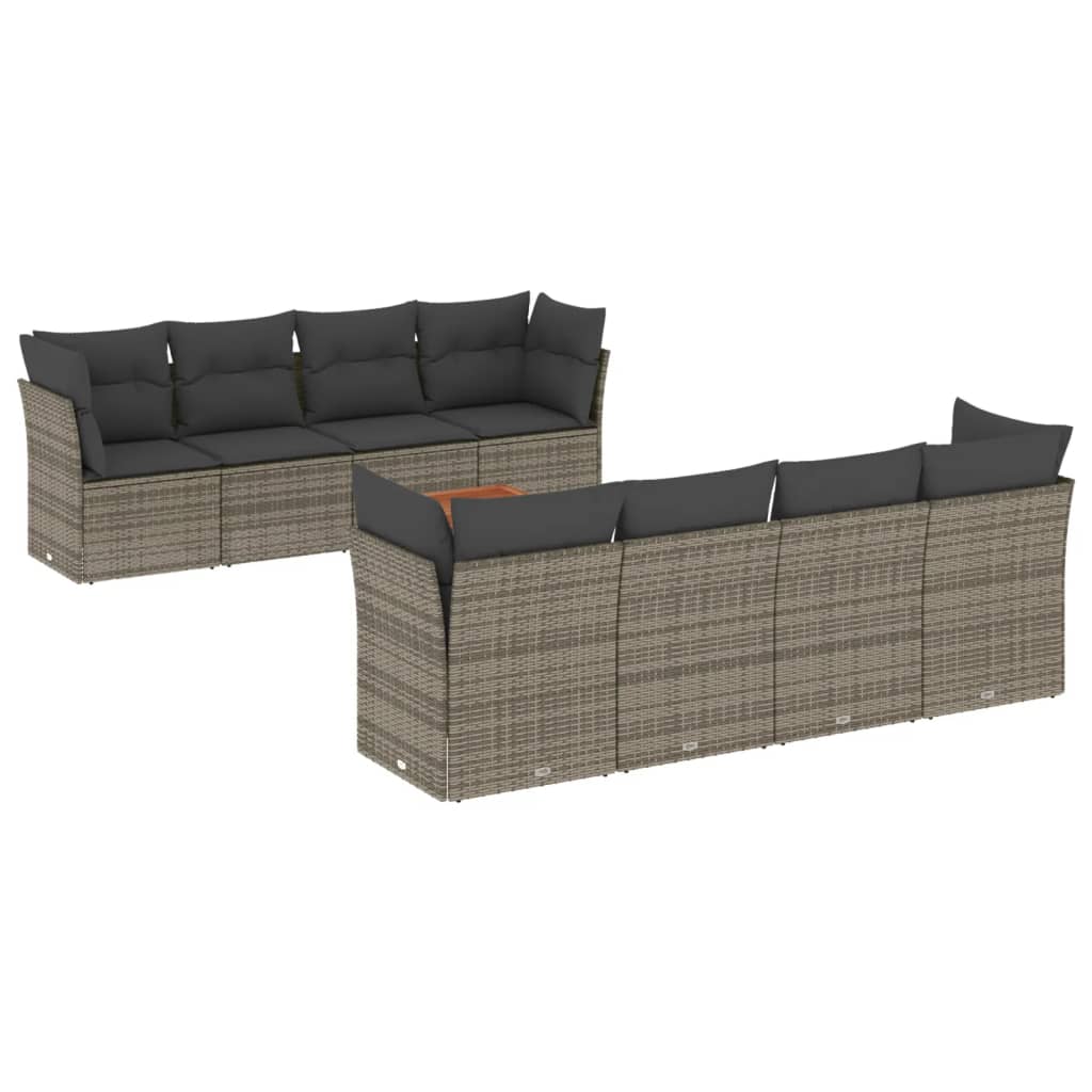 Set Divano da Giardino 9 pz con Cuscini Beige Misto Polyrattan - immagine 2