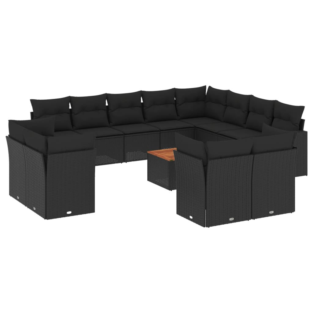 Set Divani da Giardino 13pz con Cuscini Nero in Polyrattan - immagine 2
