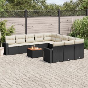 Set Divani da Giardino 12 pz con Cuscini Beige in Polyrattan