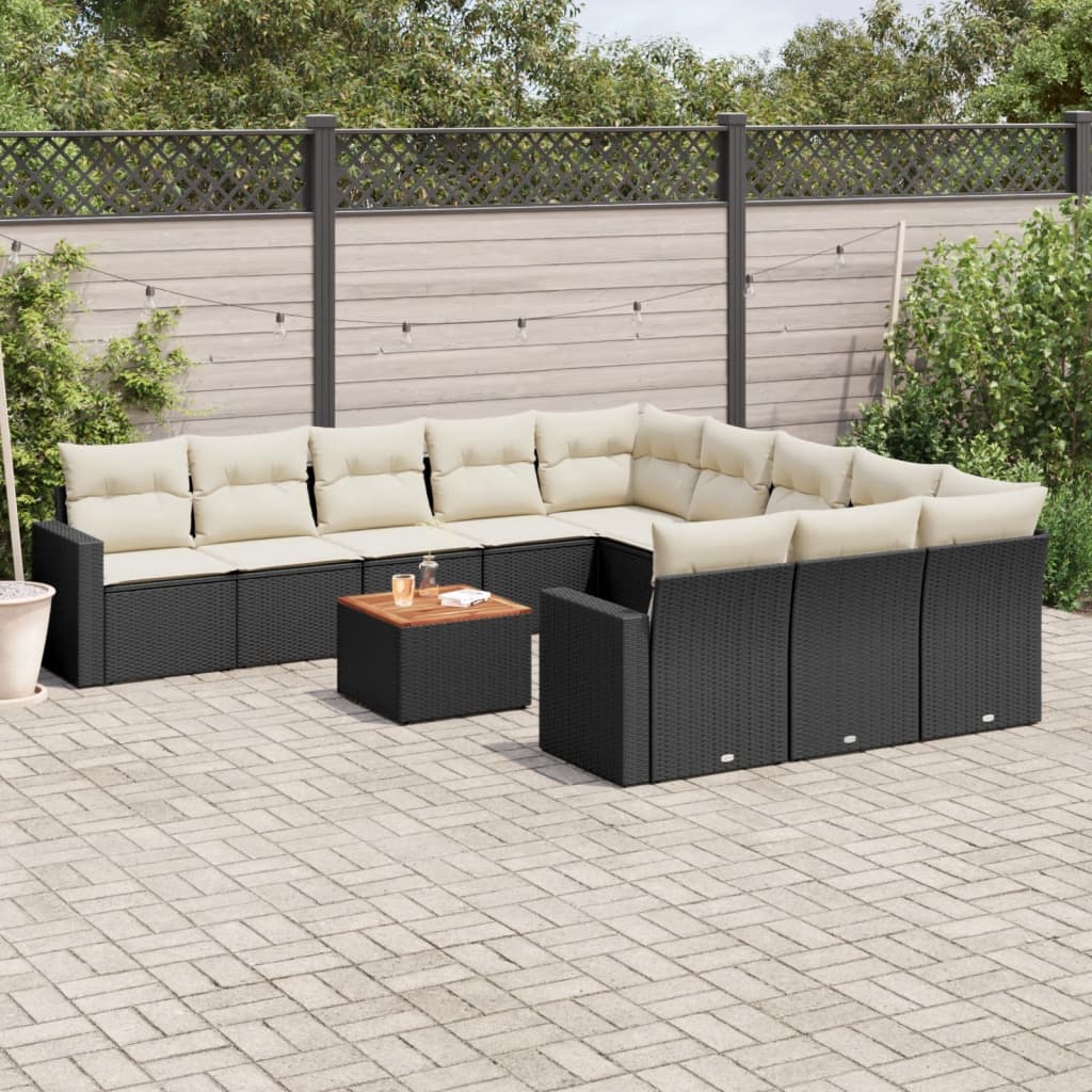 Set Divani da Giardino 12 pz con Cuscini Beige in Polyrattan