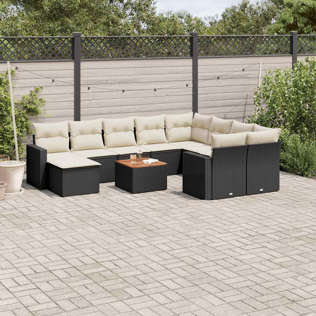 Set Divano da Giardino 11 pz con Cuscini Beige Misto Polyrattan