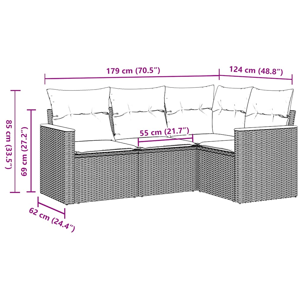 Set Divani da Giardino 4 pz con Cuscini Nero in Polyrattan - immagine 3