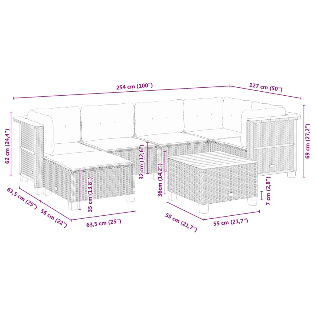 Set Divani da Giardino 7 pz con Cuscini Grigio in Polyrattan - immagine 8