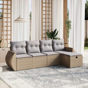 Set Divano da Giardino 5 pz con Cuscini Beige Misto Polyrattan