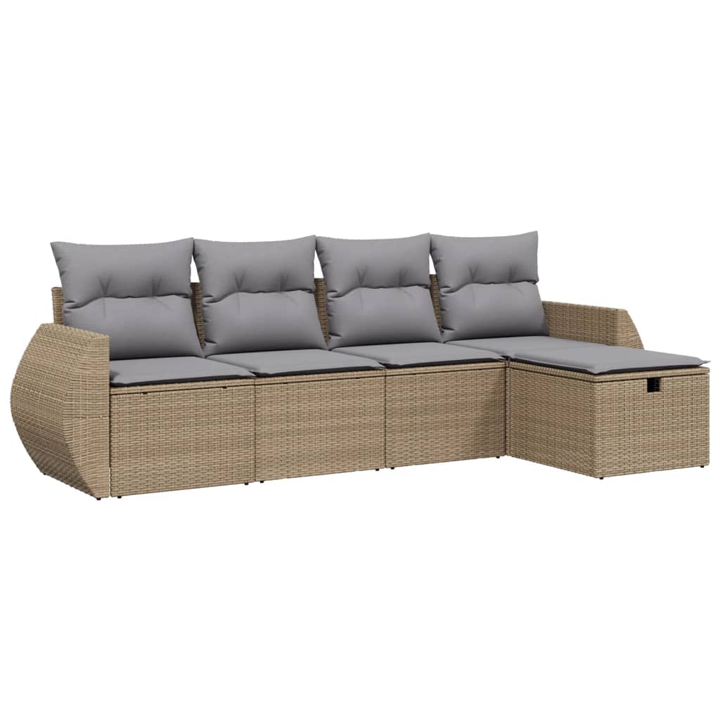 Set Divano da Giardino 5 pz con Cuscini Beige Misto Polyrattan - immagine 2
