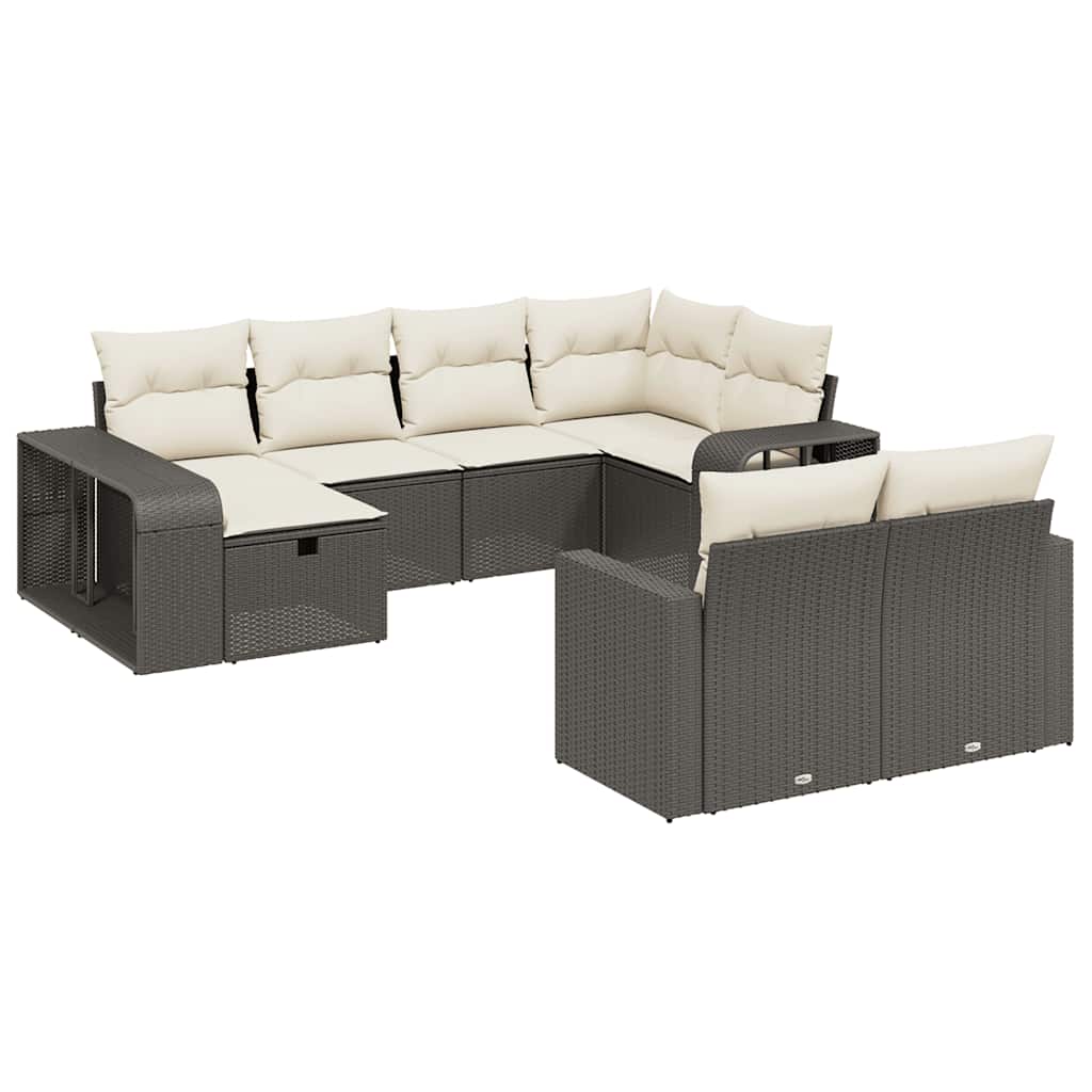 Set Divani da Giardino 10pz con Cuscini in Polyrattan Nero - immagine 2