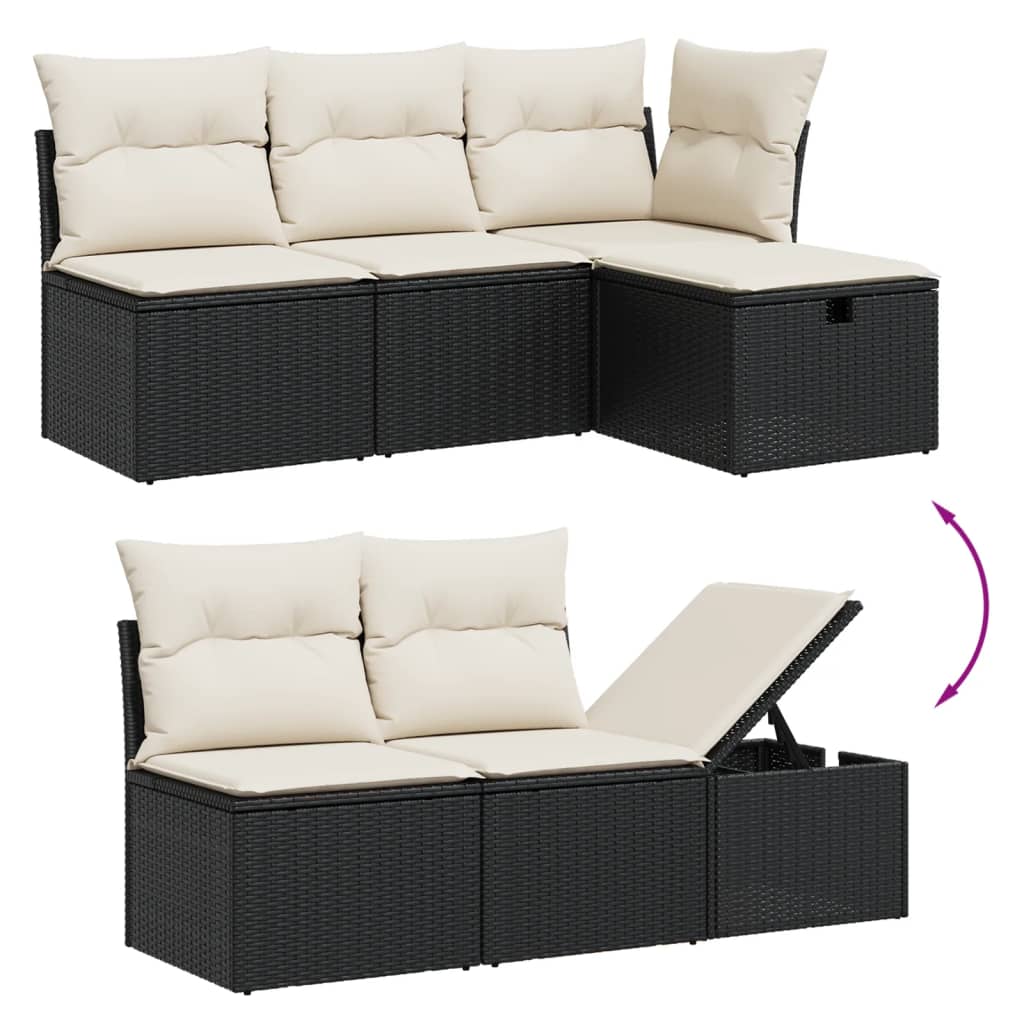 Set Divani da Giardino 10pz con Cuscini in Polyrattan Nero - immagine 3