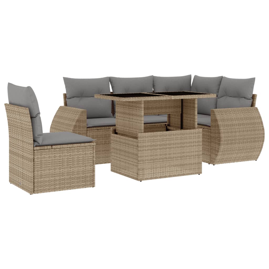 Set Divano da Giardino 6 pz con Cuscini Beige in Polyrattan - immagine 2