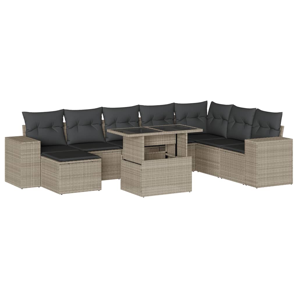 Set Divani da Giardino 9 pz con Cuscini Nero in Polyrattan - immagine 2