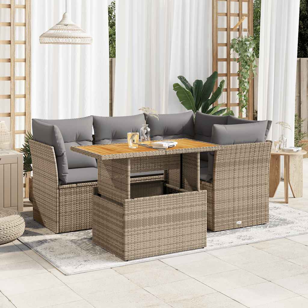 Set Divani da Giardino 5 pz con Cuscini in Polyrattan Nero