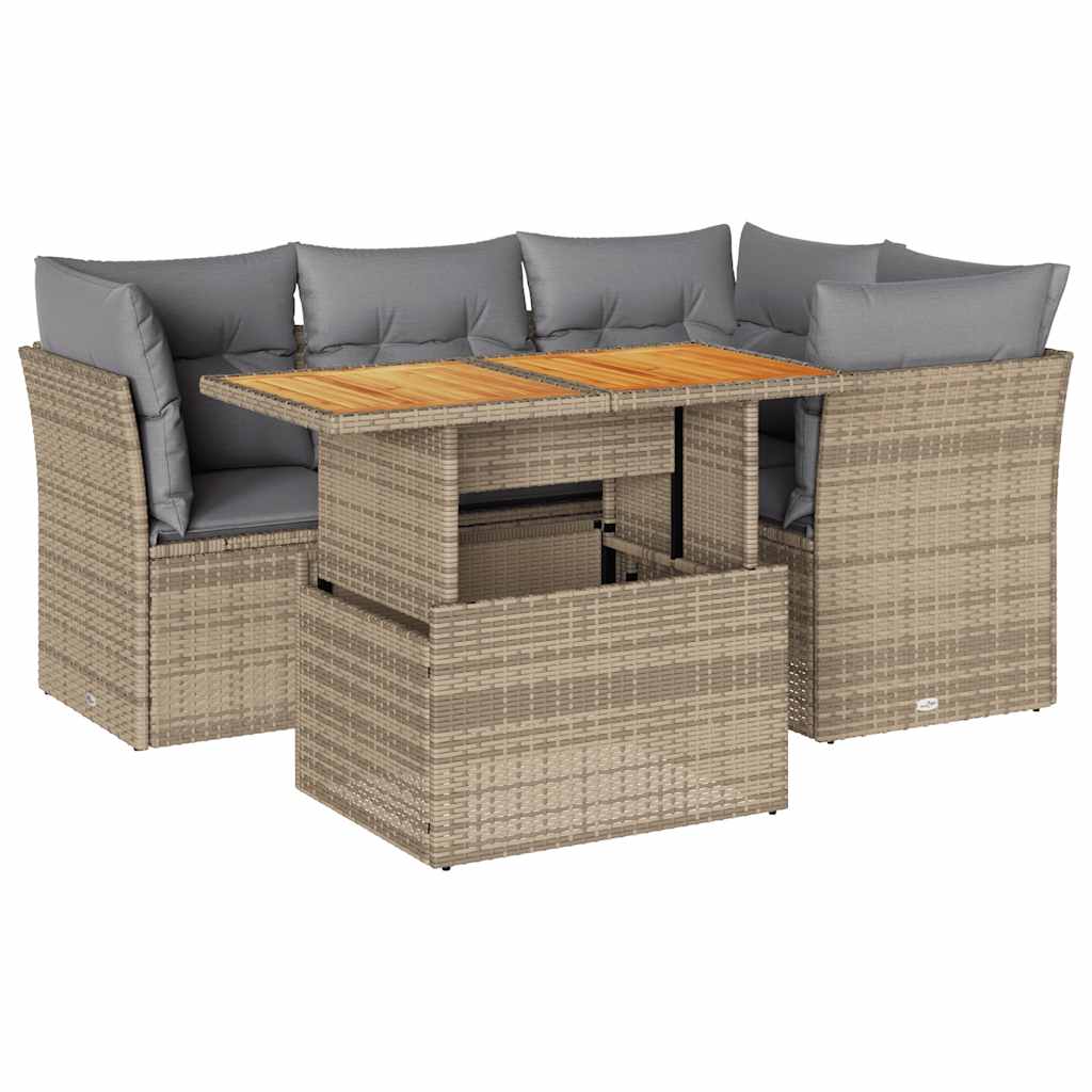 Set Divani da Giardino 5 pz con Cuscini in Polyrattan Nero - immagine 2