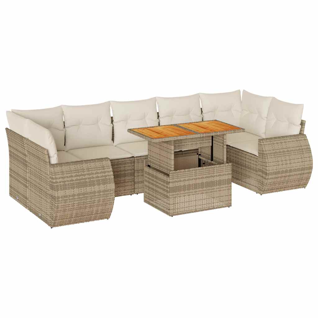 Set Divano da Giardino 8 pz con Cuscini Beige in Polyrattan - immagine 2