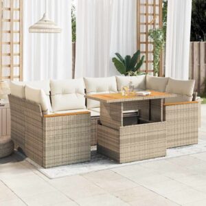 Set Divano da Giardino 6 pz con Cuscini Beige Polyrattan Acacia