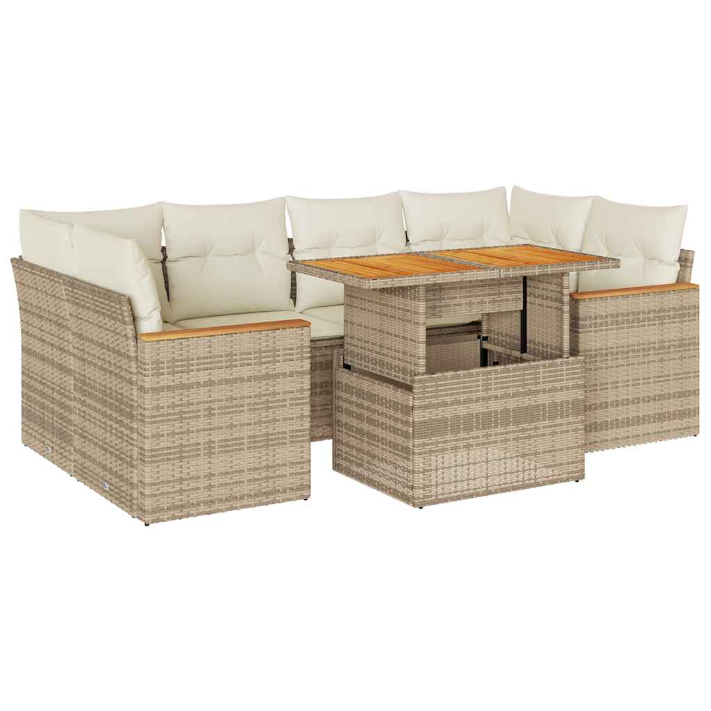 Set Divano da Giardino 6 pz con Cuscini Beige Polyrattan Acacia - immagine 2