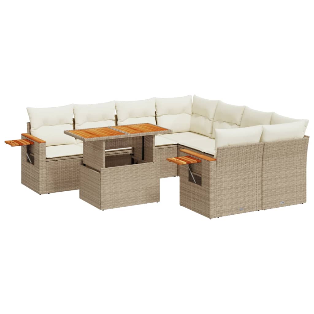 Set Divani da Giardino 9 pz con Cuscini Nero in Polyrattan - immagine 2