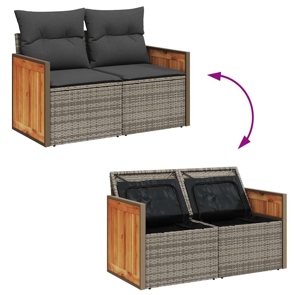 Set Divano da Giardino 6 pz con Cuscini Nero Polyrattan Acacia - immagine 6