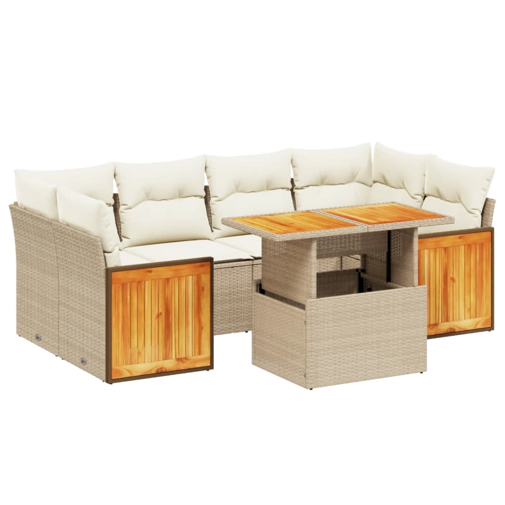 Set Divani da Giardino 7 pz con Cuscini Beige in Polyrattan - immagine 2