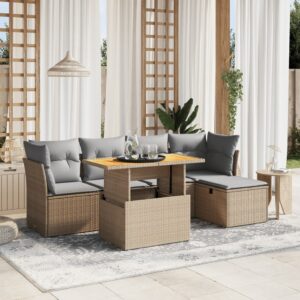 Set Divano da Giardino 6 pz con Cuscini Beige in Polyrattan