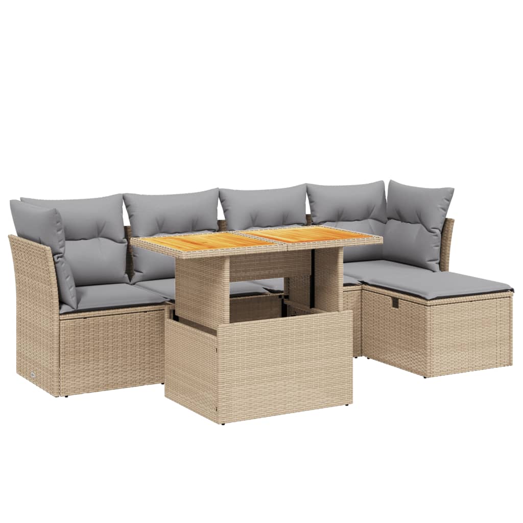 Set Divano da Giardino 6 pz con Cuscini Beige in Polyrattan - immagine 2